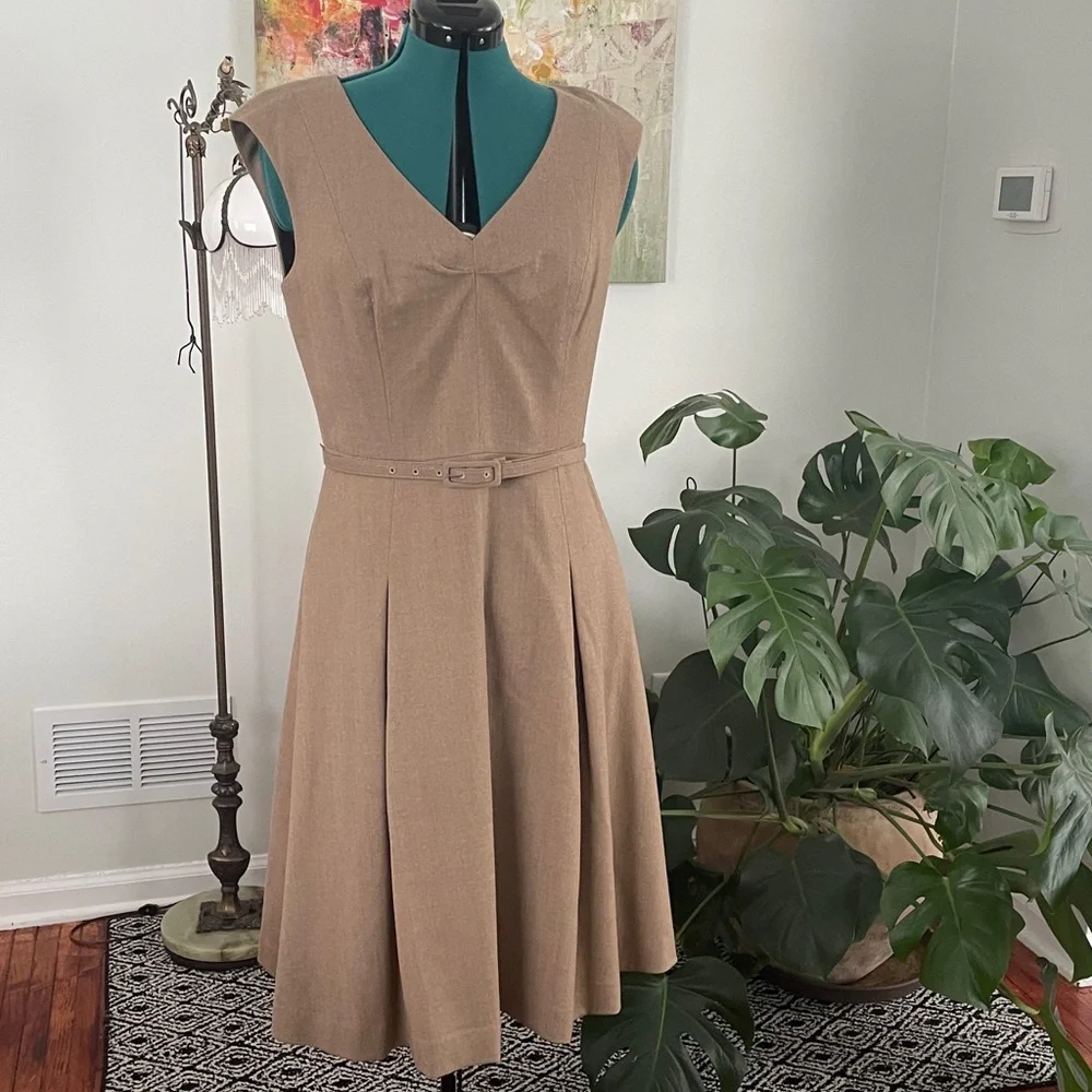 Talbots A Line Tan Midi Wool Dress - Picture 3 of 11
